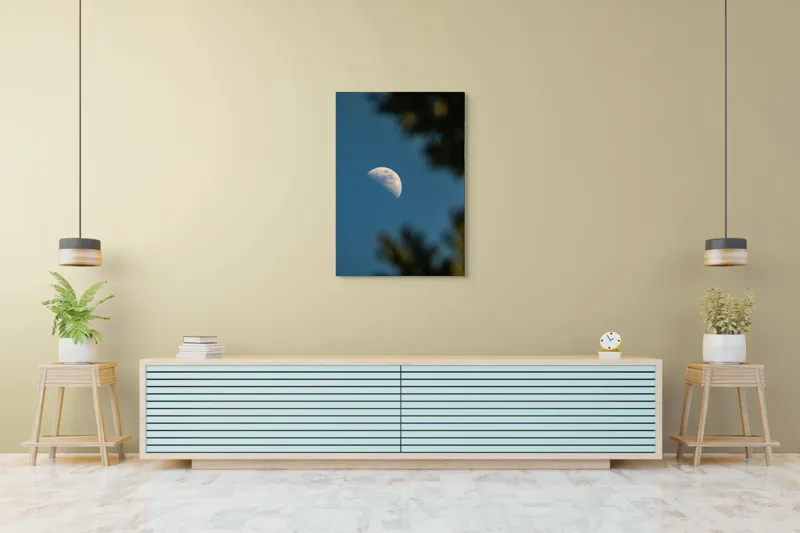 Tablou Canvas, "Luna printre ramuri întunecate", Lună, Cer, Umbre, Natură, Lumină, Seară, Mister, Calm, Frumusețe, Contrast, 70 x 100 cm – poza 5