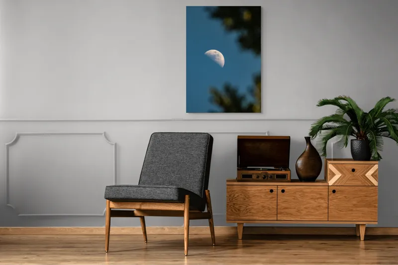 Tablou Canvas, "Luna printre ramuri întunecate", Lună, Cer, Umbre, Natură, Lumină, Seară, Mister, Calm, Frumusețe, Contrast, 70 x 100 cm – poza 6