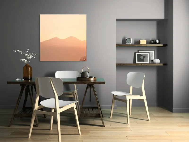 Tablou Canvas, "Lumina răsăritului peste munții liniștiți", Apus, Pădure, Siluete, Munți, Cer, Roz, Liniște, Natură, 100 x 100 cm – poza 6