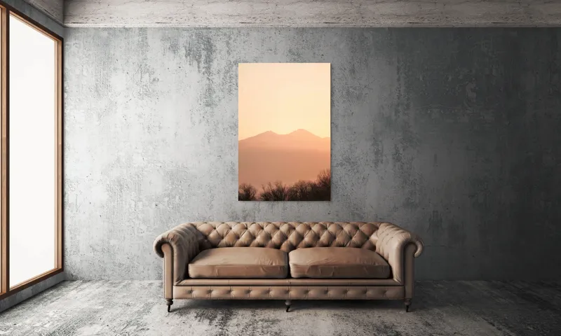 Tablou Canvas, "Lumina răsăritului peste munții liniștiți", Apus, Pădure, Siluete, Munți, Cer, Roz, Liniște, Natură, 100 x 150 cm – poza 6