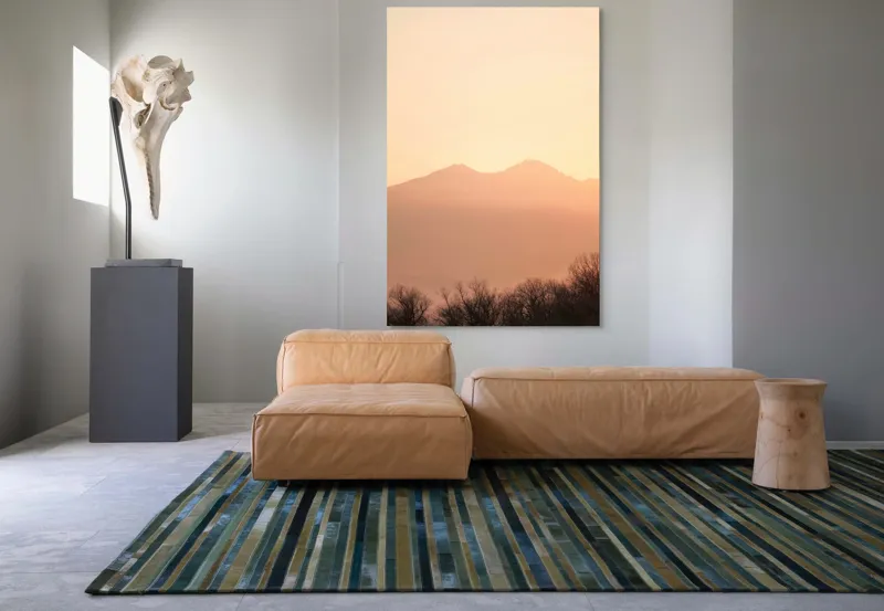 Tablou Canvas, "Lumina răsăritului peste munții liniștiți", Apus, Pădure, Siluete, Munți, Cer, Roz, Liniște, Natură, 100 x 150 cm – poza 7