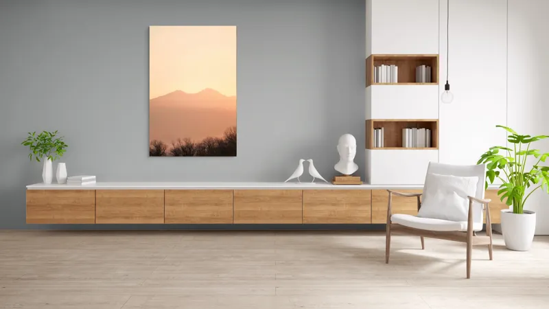 Tablou Canvas, "Lumina răsăritului peste munții liniștiți", Apus, Pădure, Siluete, Munți, Cer, Roz, Liniște, Natură, 100 x 150 cm – poza 8