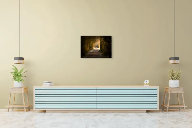 Tablou Canvas, "Poteca fermecată prin pădurea tăcută", Drum, Pădure, Lumină, Umbre, Natură, Mister, Copaci, Tunel., 70 x 50 cm – poza 7