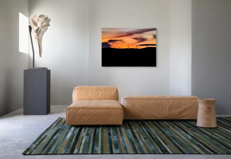 Tablou Canvas, "Apus vibrant peste turbine eoliene", Apus, Vânt, Siluete, Energie, Cer, Natură, Peisaj, 100 x 70 cm – poza 7