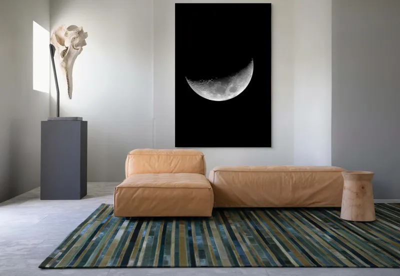 Tablou Canvas, "Luna misterioasă în noapte clară", Lună, Ceaţă, Noapte, Spaţiu, Mister, Lumină, Cratere, Semilună, Tăcere, Umbre, 100 x 150 cm – poza 7