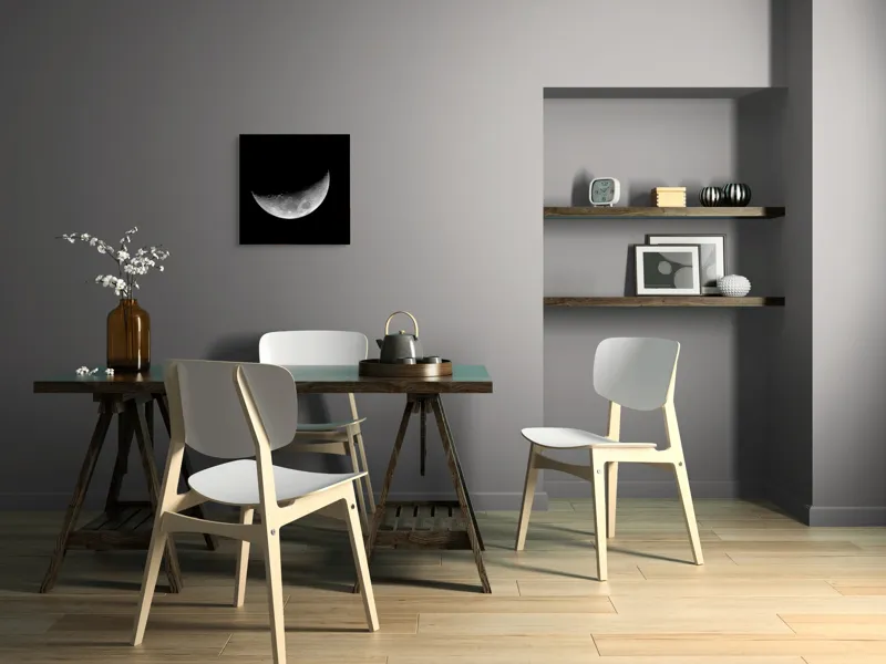 Tablou Canvas, "Luna misterioasă în noapte clară", Lună, Ceaţă, Noapte, Spaţiu, Mister, Lumină, Cratere, Semilună, Tăcere, Umbre, 50 x 50 cm – poza 8