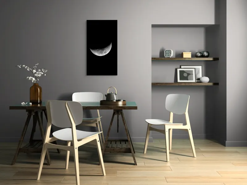 Tablou Canvas, "Luna misterioasă în noapte clară", Lună, Ceaţă, Noapte, Spaţiu, Mister, Lumină, Cratere, Semilună, Tăcere, Umbre, 50 x 90 cm – poza 4