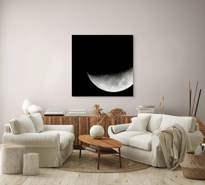 Tablou Canvas, "Albastrul întunecat al lunii pe cer", Lună, Semilună, Cer, Noapte, Umbre, Mister, Lumină, Culoare, 100 x 100 cm – poza 3
