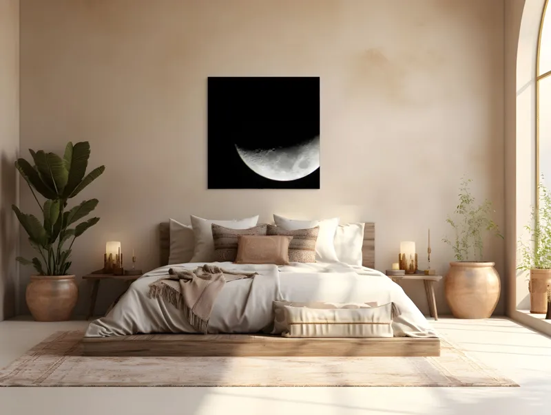 Tablou Canvas, "Albastrul întunecat al lunii pe cer", Lună, Semilună, Cer, Noapte, Umbre, Mister, Lumină, Culoare, 100 x 100 cm – poza 4