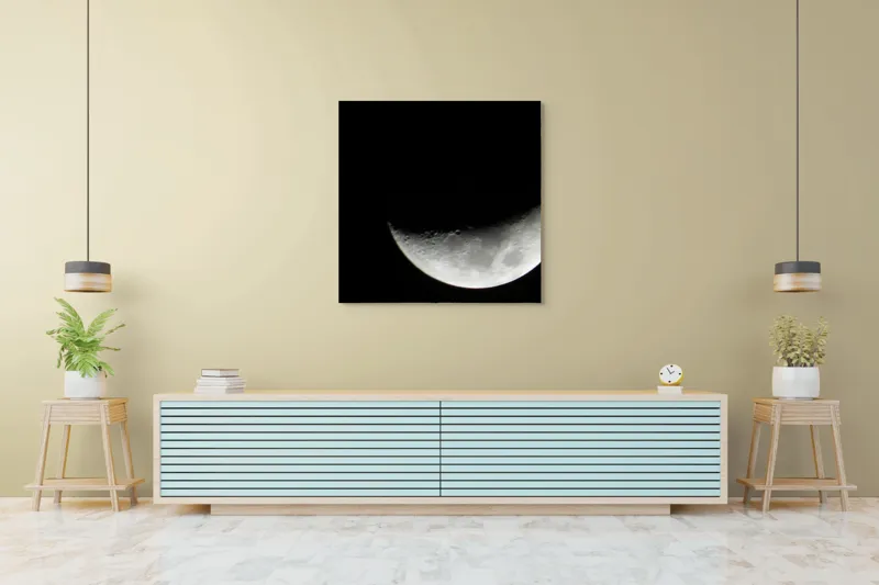Tablou Canvas, "Albastrul întunecat al lunii pe cer", Lună, Semilună, Cer, Noapte, Umbre, Mister, Lumină, Culoare, 100 x 100 cm – poza 5