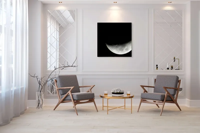 Tablou Canvas, "Albastrul întunecat al lunii pe cer", Lună, Semilună, Cer, Noapte, Umbre, Mister, Lumină, Culoare, 100 x 100 cm – poza 7
