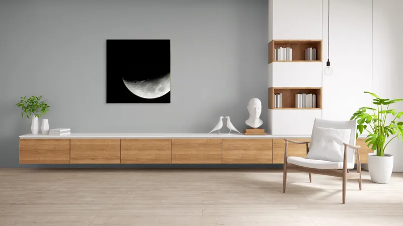 Tablou Canvas, "Albastrul întunecat al lunii pe cer", Lună, Semilună, Cer, Noapte, Umbre, Mister, Lumină, Culoare, 100 x 100 cm – poza 8