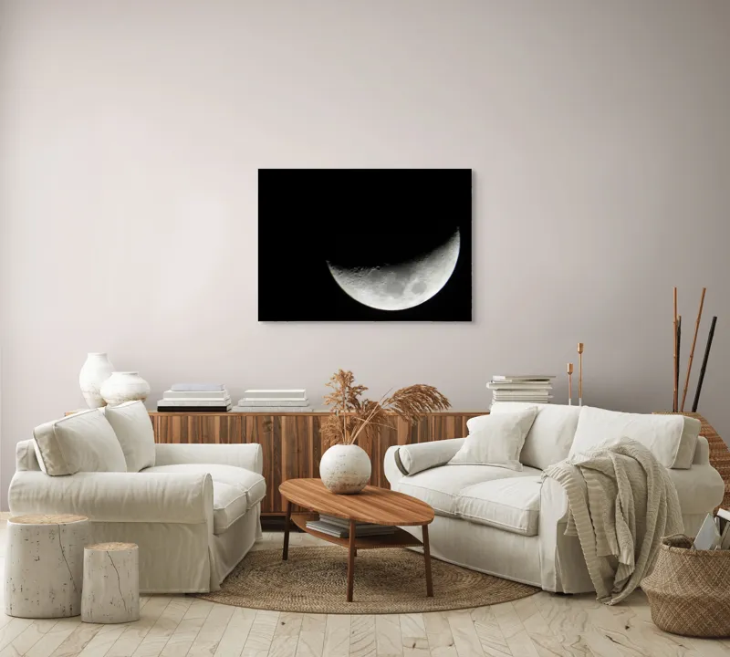 Tablou Canvas, "Albastrul întunecat al lunii pe cer", Lună, Semilună, Cer, Noapte, Umbre, Mister, Lumină, Culoare, 100 x 70 cm – poza 3