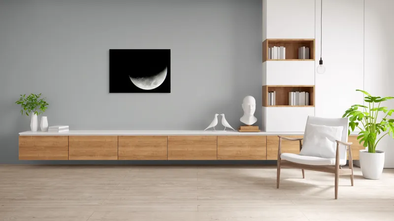 Tablou Canvas, "Albastrul întunecat al lunii pe cer", Lună, Semilună, Cer, Noapte, Umbre, Mister, Lumină, Culoare, 100 x 70 cm – poza 6