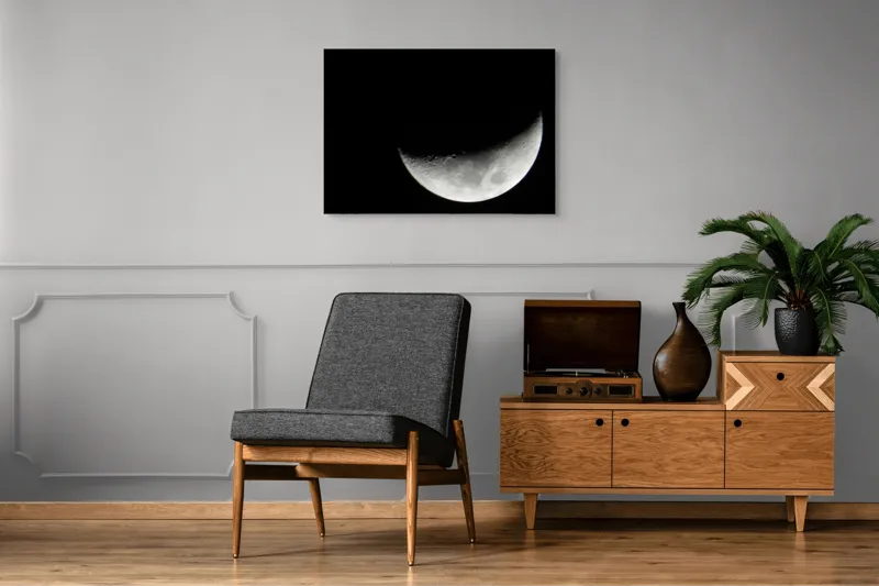 Tablou Canvas, "Albastrul întunecat al lunii pe cer", Lună, Semilună, Cer, Noapte, Umbre, Mister, Lumină, Culoare, 100 x 70 cm – poza 8