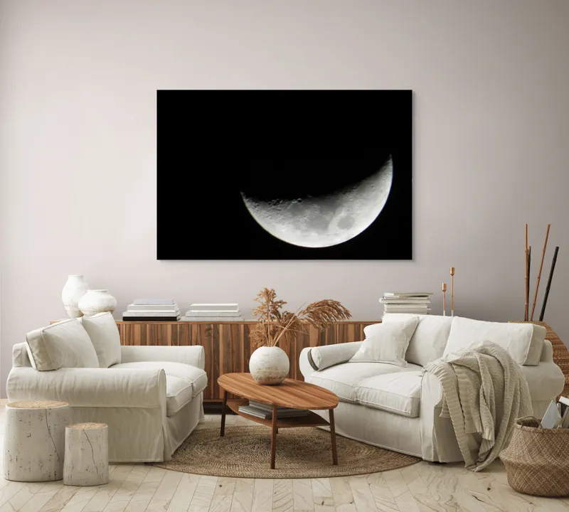 Tablou Canvas, "Albastrul întunecat al lunii pe cer", Lună, Semilună, Cer, Noapte, Umbre, Mister, Lumină, Culoare, 150 x 100 cm – poza 3