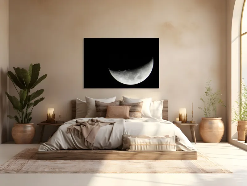 Tablou Canvas, "Albastrul întunecat al lunii pe cer", Lună, Semilună, Cer, Noapte, Umbre, Mister, Lumină, Culoare, 150 x 100 cm – poza 4