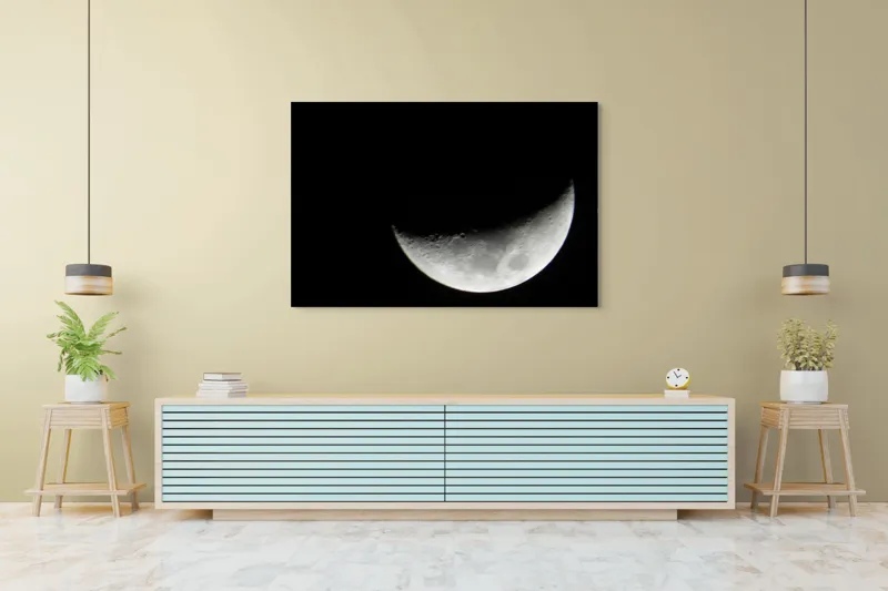 Tablou Canvas, "Albastrul întunecat al lunii pe cer", Lună, Semilună, Cer, Noapte, Umbre, Mister, Lumină, Culoare, 150 x 100 cm – poza 6