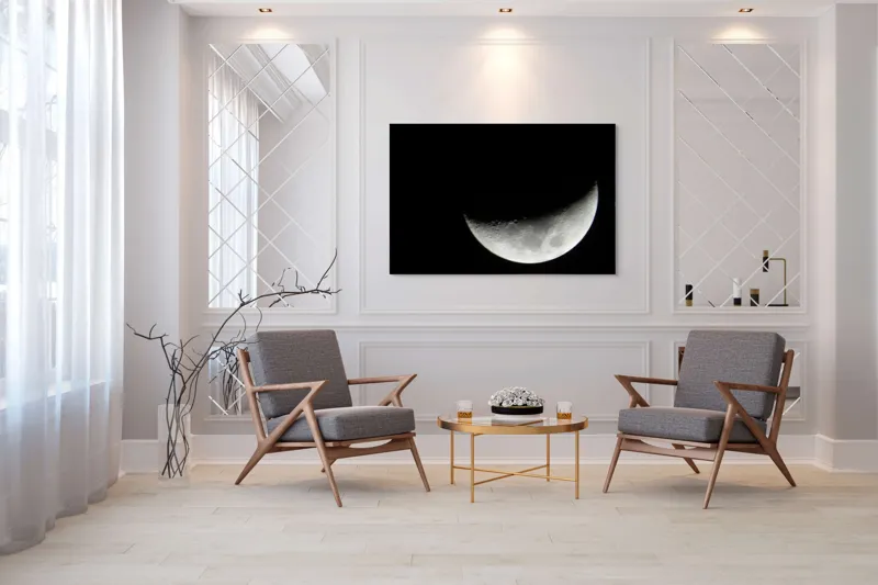 Tablou Canvas, "Albastrul întunecat al lunii pe cer", Lună, Semilună, Cer, Noapte, Umbre, Mister, Lumină, Culoare, 150 x 100 cm – poza 7