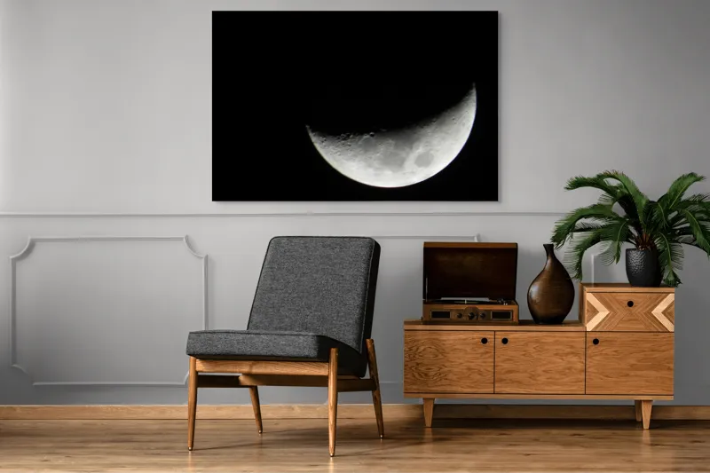 Tablou Canvas, "Albastrul întunecat al lunii pe cer", Lună, Semilună, Cer, Noapte, Umbre, Mister, Lumină, Culoare, 150 x 100 cm – poza 8