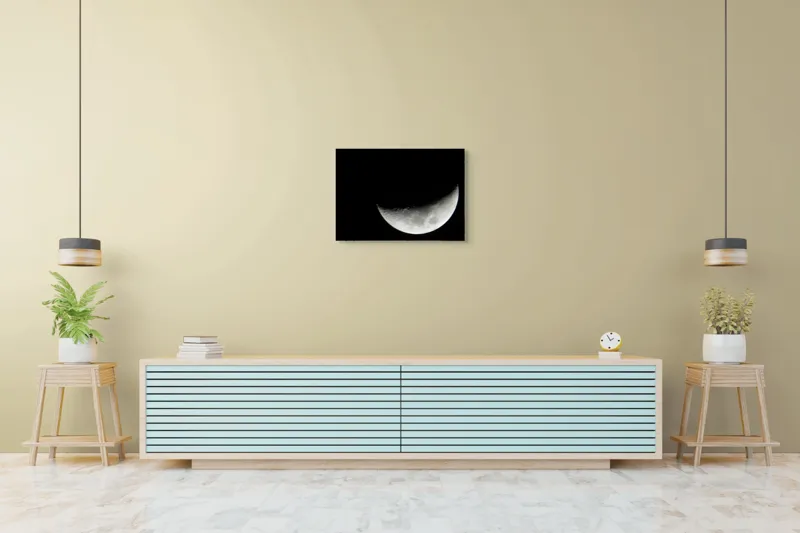 Tablou Canvas, "Albastrul întunecat al lunii pe cer", Lună, Semilună, Cer, Noapte, Umbre, Mister, Lumină, Culoare, 70 x 50 cm – poza 7