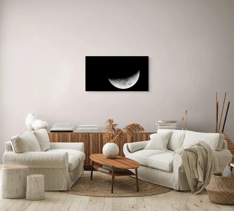 Tablou Canvas, "Albastrul întunecat al lunii pe cer", Lună, Semilună, Cer, Noapte, Umbre, Mister, Lumină, Culoare, 90 x 50 cm – poza 4