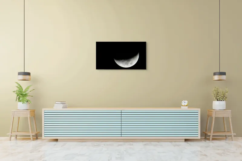 Tablou Canvas, "Albastrul întunecat al lunii pe cer", Lună, Semilună, Cer, Noapte, Umbre, Mister, Lumină, Culoare, 90 x 50 cm – poza 5