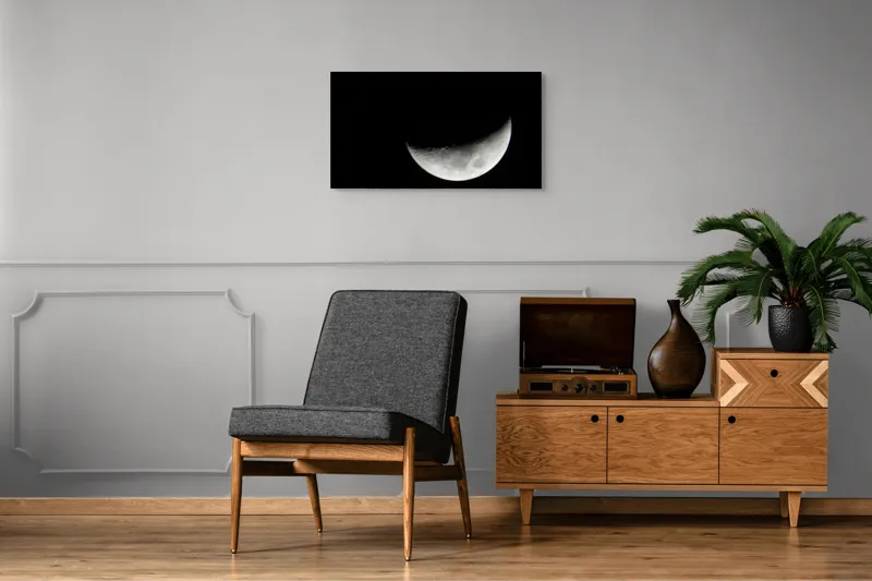 Tablou Canvas, "Albastrul întunecat al lunii pe cer", Lună, Semilună, Cer, Noapte, Umbre, Mister, Lumină, Culoare, 90 x 50 cm – poza 6