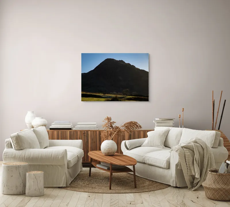 Tablou Canvas, "Silueta muntelui în lumina dimineții", Munte, Umbre, Apus, Pajiște, Solitudine, Contrast, Natură, Cer, Seară, Siluetă, 100 x 70 cm – poza 3