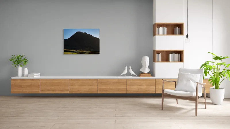 Tablou Canvas, "Silueta muntelui în lumina dimineții", Munte, Umbre, Apus, Pajiște, Solitudine, Contrast, Natură, Cer, Seară, Siluetă, 100 x 70 cm – poza 6