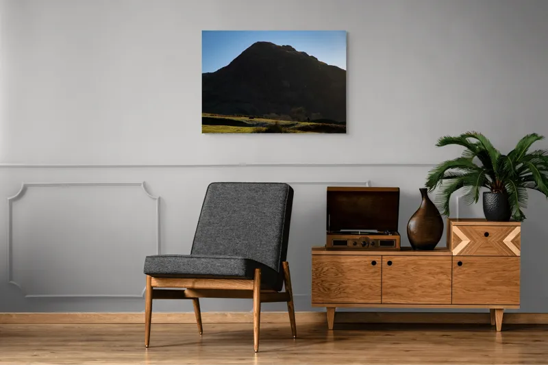 Tablou Canvas, "Silueta muntelui în lumina dimineții", Munte, Umbre, Apus, Pajiște, Solitudine, Contrast, Natură, Cer, Seară, Siluetă, 100 x 70 cm – poza 8