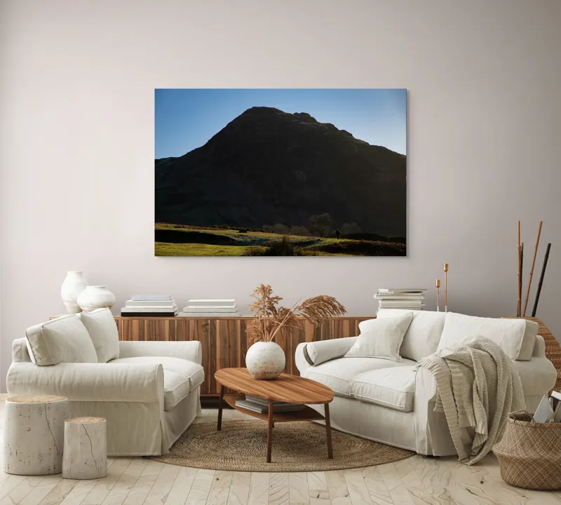Tablou Canvas, "Silueta muntelui în lumina dimineții", Munte, Umbre, Apus, Pajiște, Solitudine, Contrast, Natură, Cer, Seară, Siluetă, 150 x 100 cm – poza 3