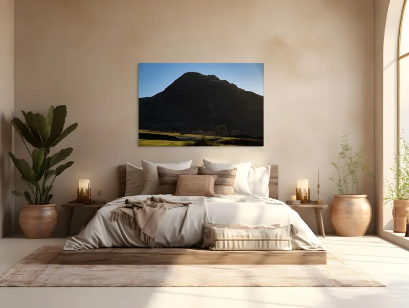 Tablou Canvas, "Silueta muntelui în lumina dimineții", Munte, Umbre, Apus, Pajiște, Solitudine, Contrast, Natură, Cer, Seară, Siluetă, 150 x 100 cm – poza 4