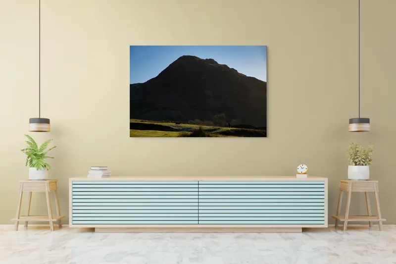 Tablou Canvas, "Silueta muntelui în lumina dimineții", Munte, Umbre, Apus, Pajiște, Solitudine, Contrast, Natură, Cer, Seară, Siluetă, 150 x 100 cm – poza 6