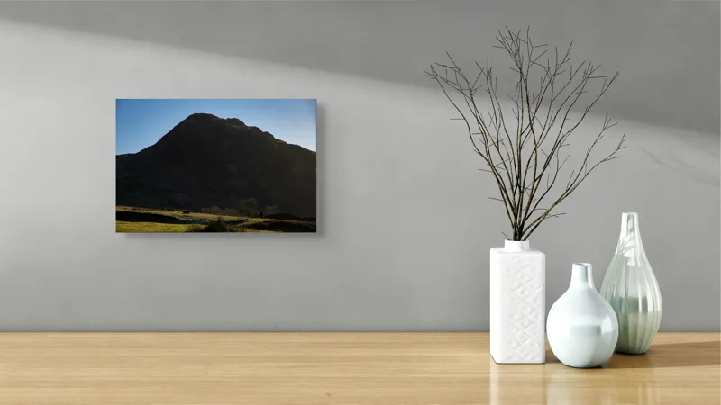 Tablou Canvas, "Silueta muntelui în lumina dimineții", Munte, Umbre, Apus, Pajiște, Solitudine, Contrast, Natură, Cer, Seară, Siluetă, 39 x 26 cm – poza 8
