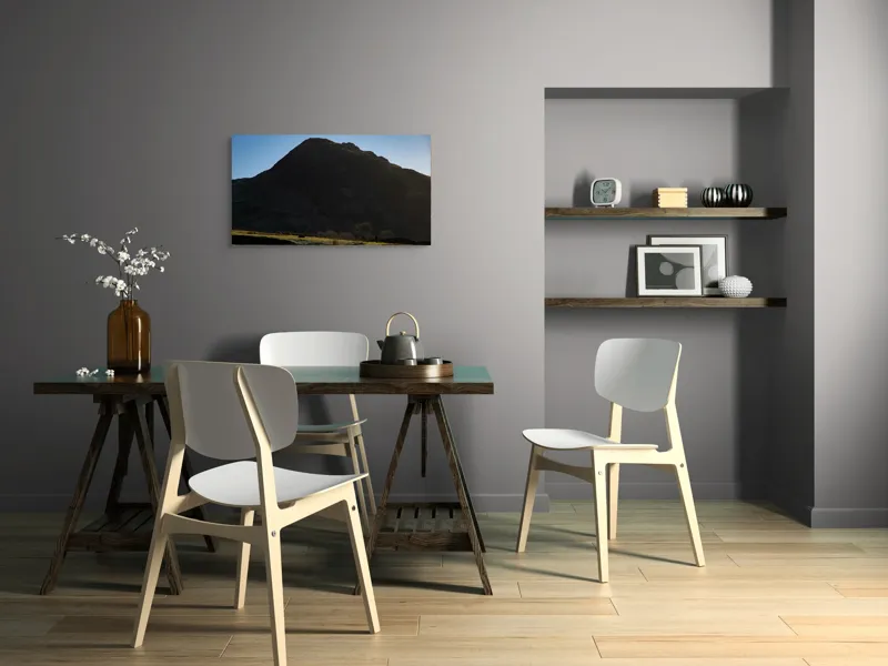 Tablou Canvas, "Silueta muntelui în lumina dimineții", Munte, Umbre, Apus, Pajiște, Solitudine, Contrast, Natură, Cer, Seară, Siluetă, 90 x 50 cm – poza 3