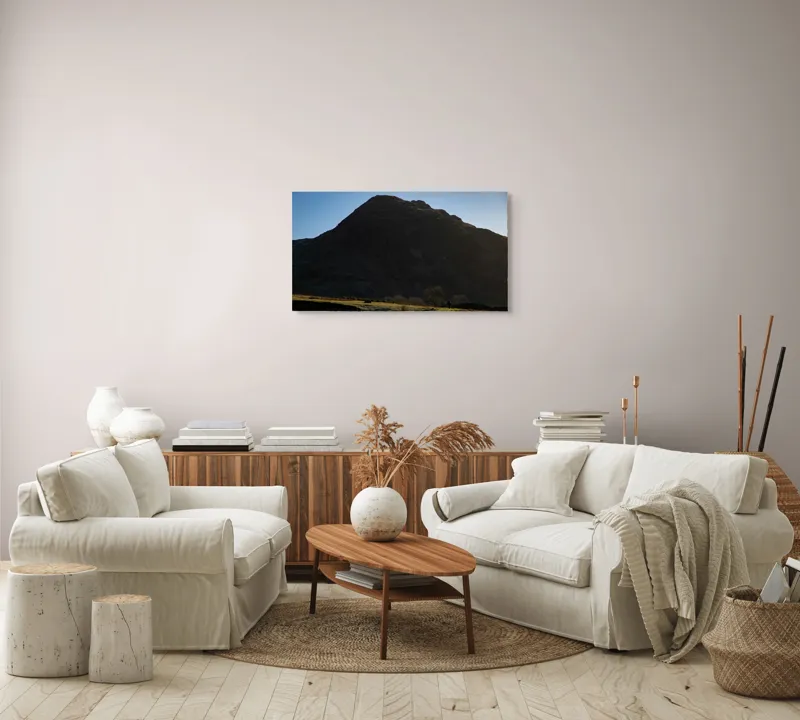 Tablou Canvas, "Silueta muntelui în lumina dimineții", Munte, Umbre, Apus, Pajiște, Solitudine, Contrast, Natură, Cer, Seară, Siluetă, 90 x 50 cm – poza 4