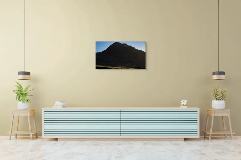 Tablou Canvas, "Silueta muntelui în lumina dimineții", Munte, Umbre, Apus, Pajiște, Solitudine, Contrast, Natură, Cer, Seară, Siluetă, 90 x 50 cm – poza 5