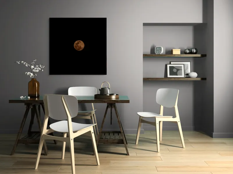Tablou Canvas, "Misterul lunii portocalii pe cer", Mister, Lumină, Lună, Întuneric, Cer, Clar, Noapte, Sferă, Strălucire, Solitudine, 100 x 100 cm – poza 6