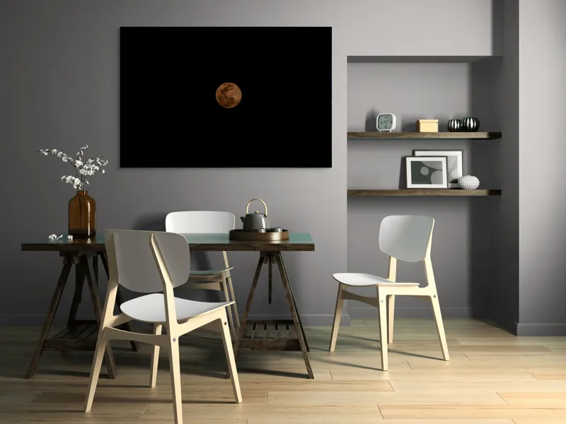 Tablou Canvas, "Misterul lunii portocalii pe cer", Mister, Lumină, Lună, Întuneric, Cer, Clar, Noapte, Sferă, Strălucire, Solitudine, 150 x 100 cm – poza 5
