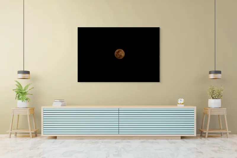 Tablou Canvas, "Misterul lunii portocalii pe cer", Mister, Lumină, Lună, Întuneric, Cer, Clar, Noapte, Sferă, Strălucire, Solitudine, 150 x 100 cm – poza 6