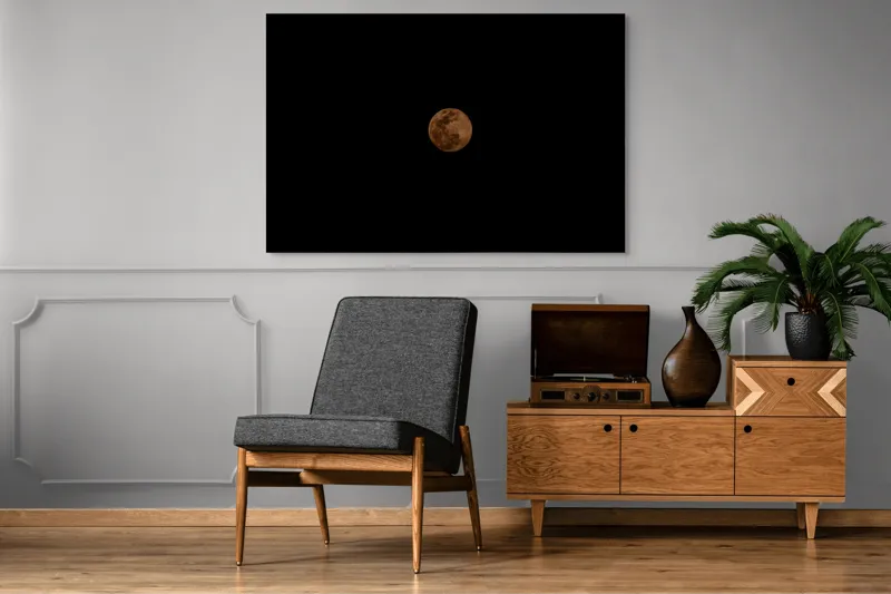 Tablou Canvas, "Misterul lunii portocalii pe cer", Mister, Lumină, Lună, Întuneric, Cer, Clar, Noapte, Sferă, Strălucire, Solitudine, 150 x 100 cm – poza 8