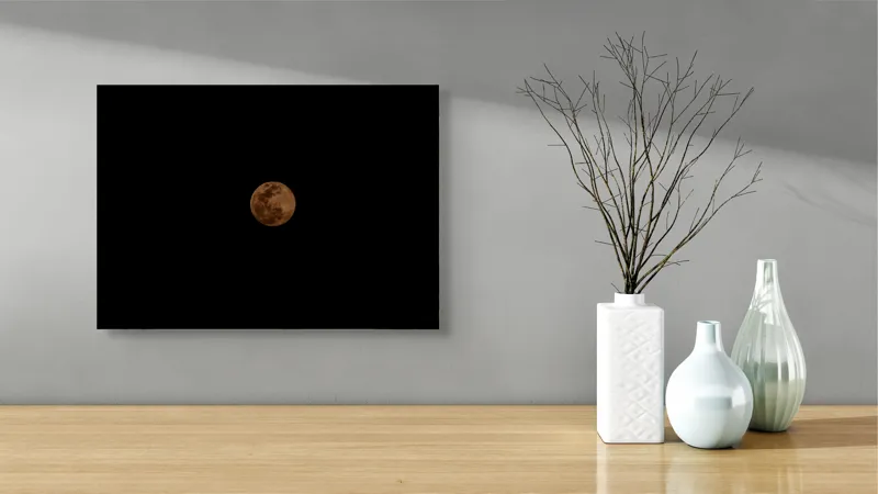Tablou Canvas, "Misterul lunii portocalii pe cer", Mister, Lumină, Lună, Întuneric, Cer, Clar, Noapte, Sferă, Strălucire, Solitudine, 54 x 39 cm – poza 3
