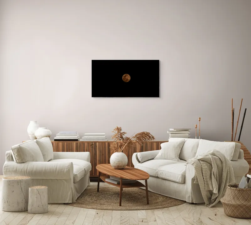 Tablou Canvas, "Misterul lunii portocalii pe cer", Mister, Lumină, Lună, Întuneric, Cer, Clar, Noapte, Sferă, Strălucire, Solitudine, 90 x 50 cm – poza 4