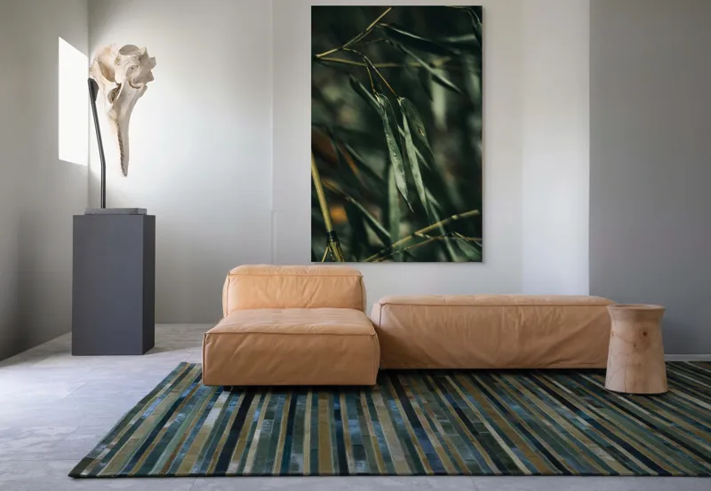 Tablou Canvas, "Frunze de bambus în ploaie ușoară", Picături, Frunze, Verde, Natură, Bambuși, 100 x 150 cm – poza 7