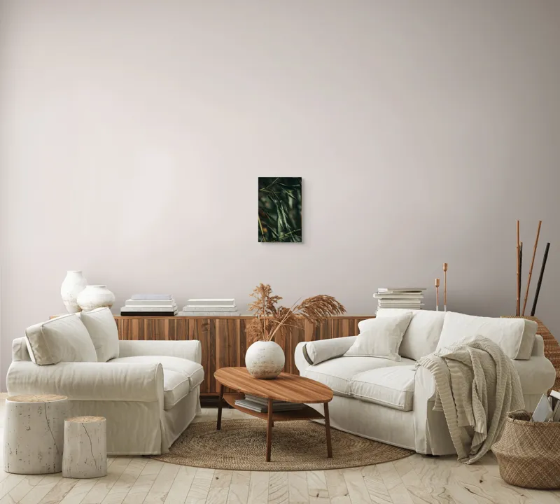 Tablou Canvas, "Frunze de bambus în ploaie ușoară", Picături, Frunze, Verde, Natură, Bambuși, 26 x 39 cm – poza 7
