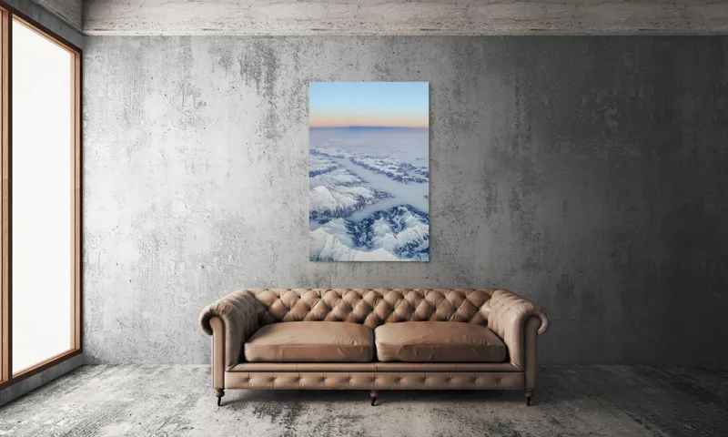 Tablou Canvas, "Lumină și umbre peste munți albi", Nor, Munți, Zăpadă, Apus, Cer, Albastru, Peisaj, Lumină, Liniste, Frumusețe, 100 x 150 cm – poza 6