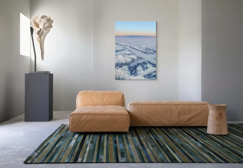 Tablou Canvas, "Lumină și umbre peste munți albi", Nor, Munți, Zăpadă, Apus, Cer, Albastru, Peisaj, Lumină, Liniste, Frumusețe, 70 x 100 cm – poza 7
