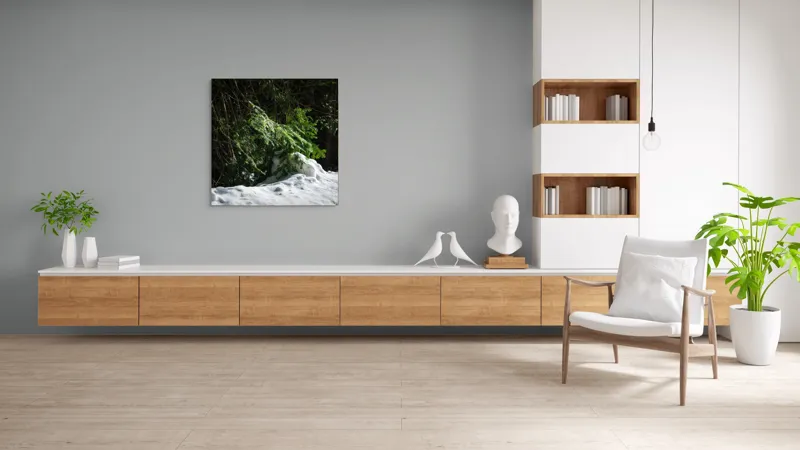 Tablou Canvas, "Brad mic sub razele soarelui", Brad, Zăpadă, Umbre, Lumină, Pădure, Iarnă, Natură, Răcoare., 100 x 100 cm – poza 8