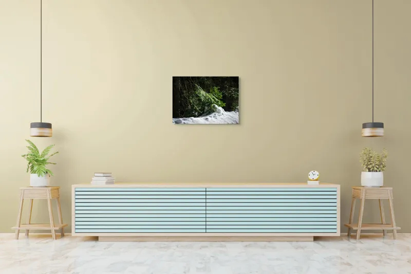 Tablou Canvas, "Brad mic sub razele soarelui", Brad, Zăpadă, Umbre, Lumină, Pădure, Iarnă, Natură, Răcoare., 70 x 50 cm – poza 7